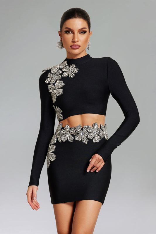 Peggie Flowers With Diamonds Bandage Two Piece Set
