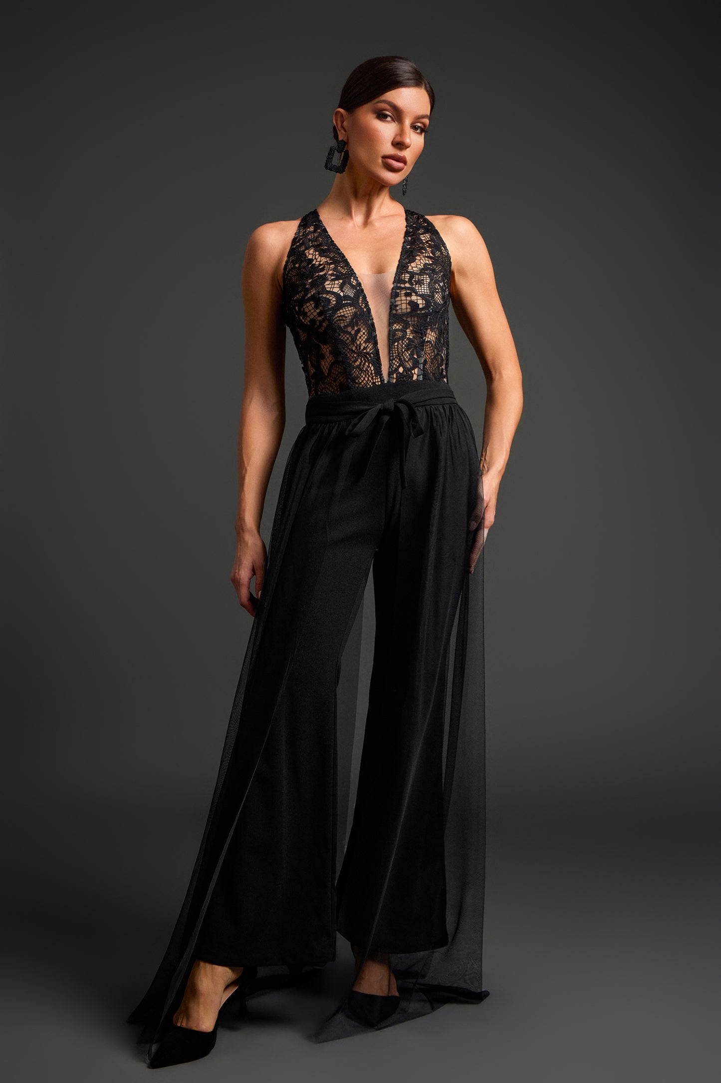 Zaina Deep V Lace Sleeveless Jumpsuit