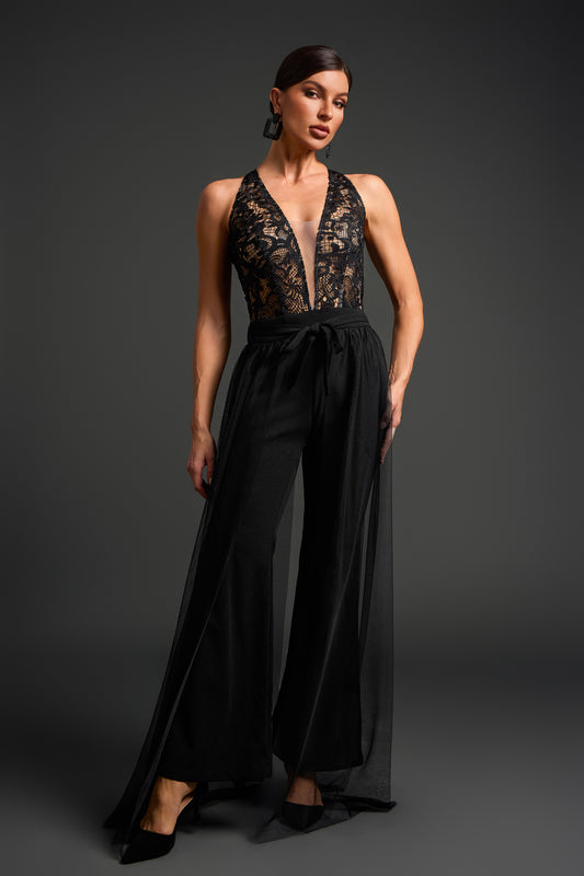 Zaina Deep V Lace Sleeveless Jumpsuit