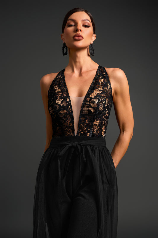 Zaina Deep V Lace Sleeveless Jumpsuit