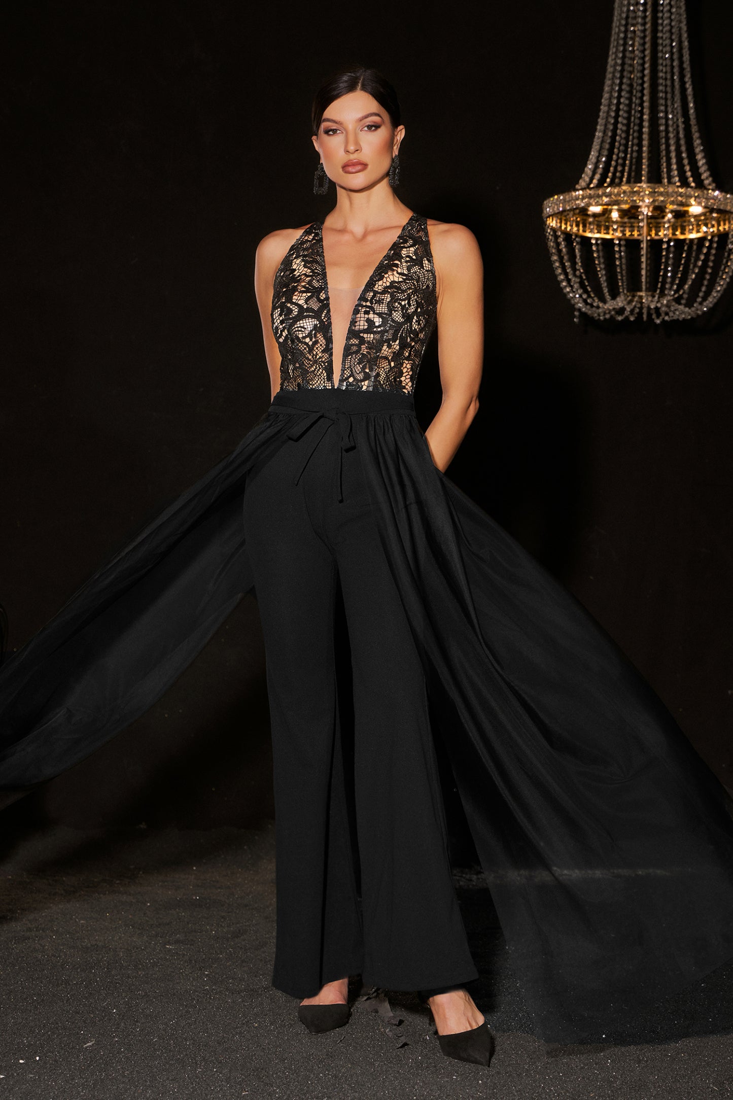 Zaina Deep V Lace Sleeveless Jumpsuit
