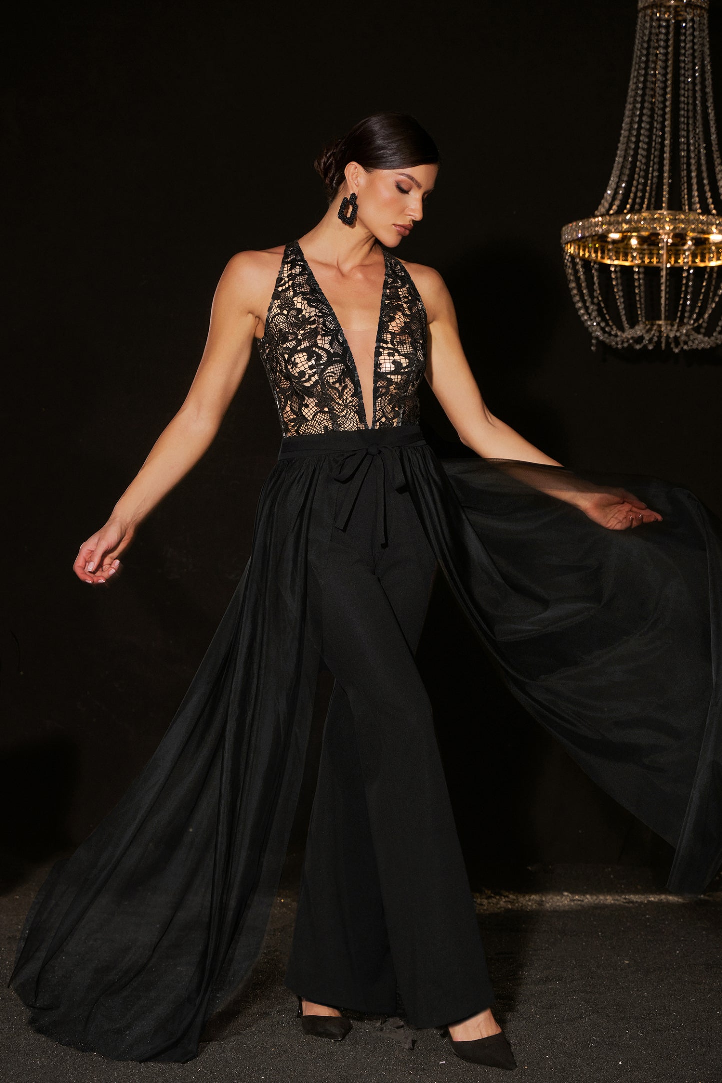 Zaina Deep V Lace Sleeveless Jumpsuit
