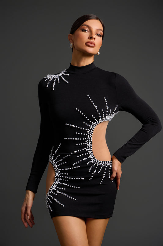Kerade Long Sleeves Pearl Mini Dress