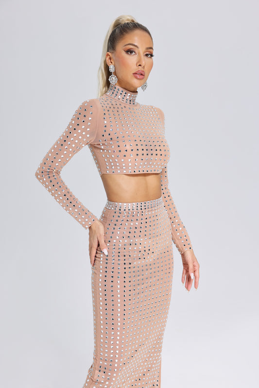 Elizabeth Diamante Mesh Set Beige