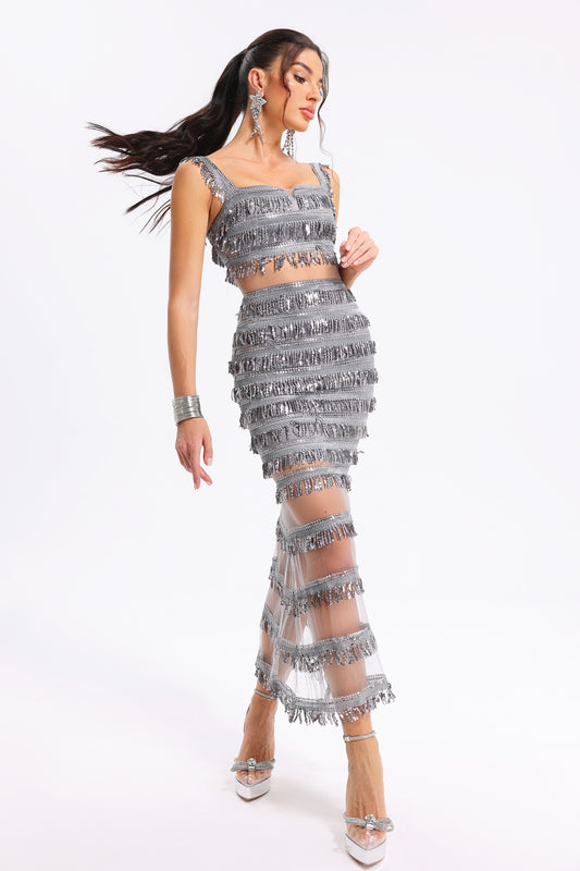 Sorel Pearl Sequin Tassel Mini Dress