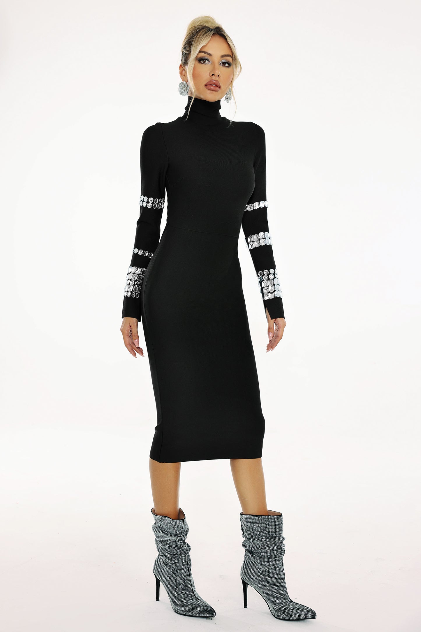Eurien Diamond Setting Long Sleeve Bandage Mini Dress