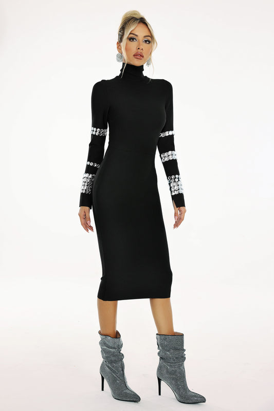 Eurien Diamond Setting Long Sleeve Bandage Mini Dress