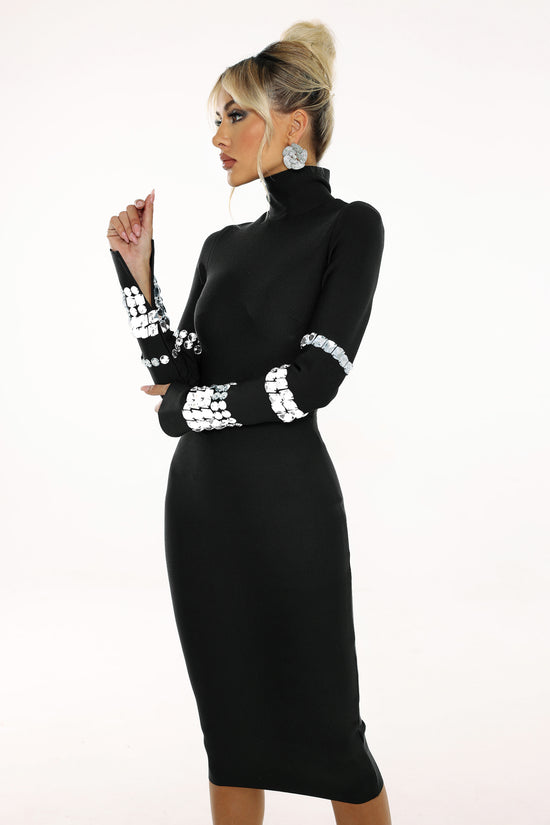 Eurien Diamond Setting Long Sleeve Bandage Mini Dress