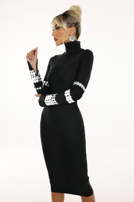 Eurien Diamond Setting Long Sleeve Bandage Mini Dress