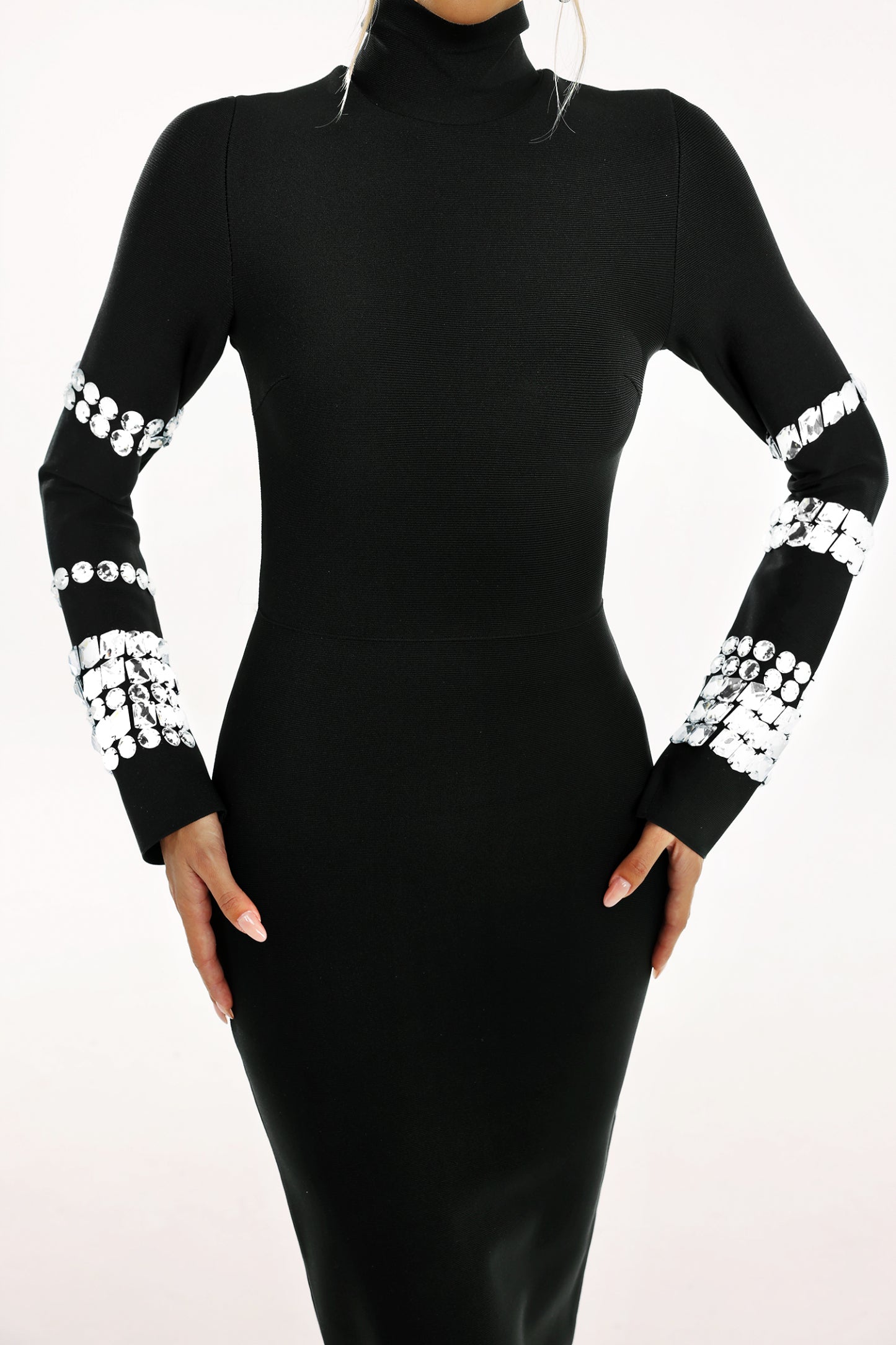 Eurien Diamond Setting Long Sleeve Bandage Mini Dress