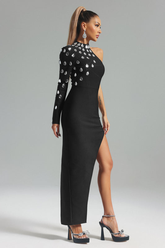 Vafa Off Shoulder Diamante Bandage Midi Dress
