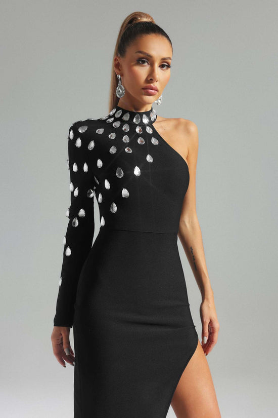Vafa Off Shoulder Diamante Bandage Midi Dress