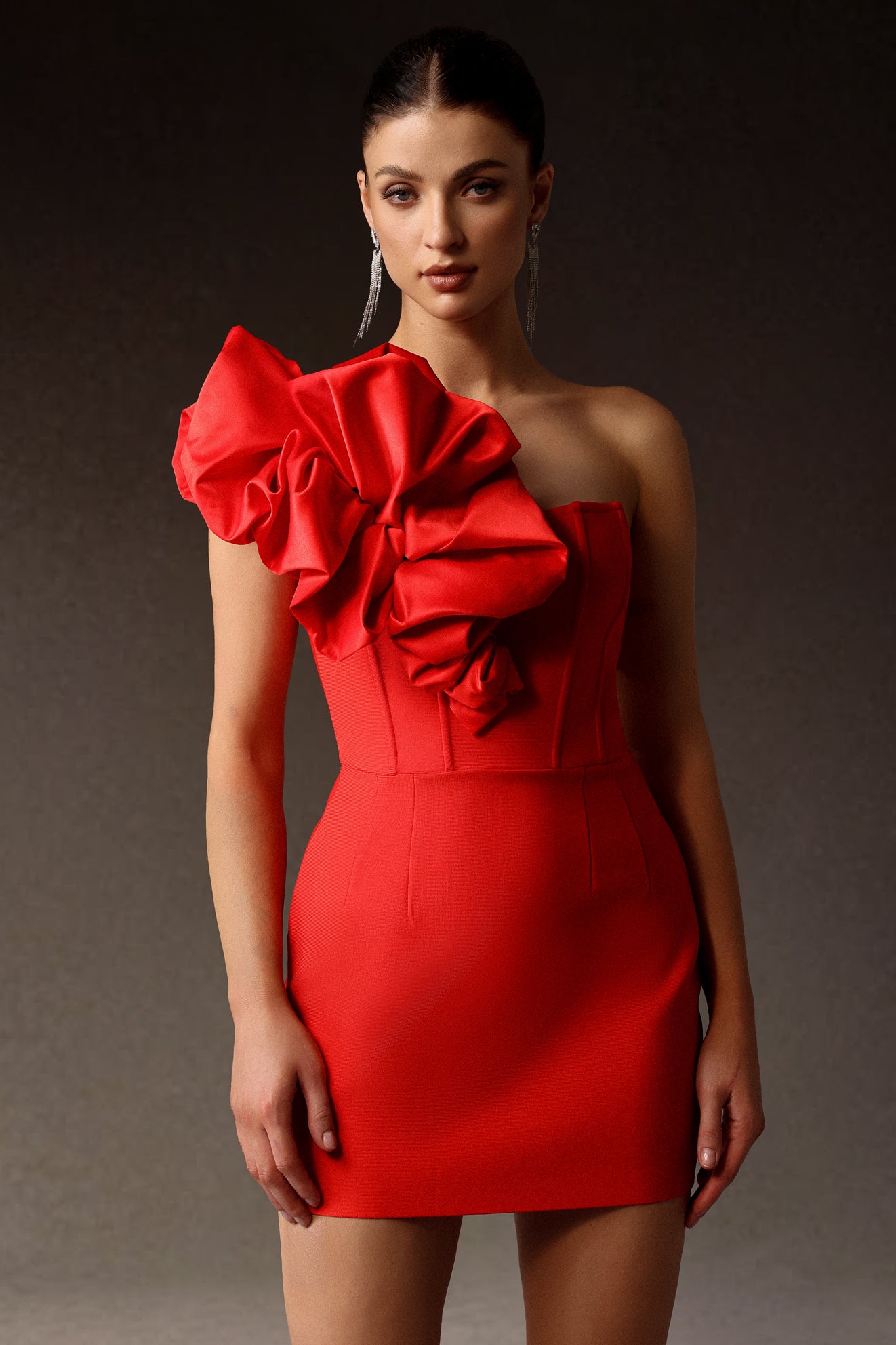Rebekah One Shoulder Flowers Bandage Mini Dress
