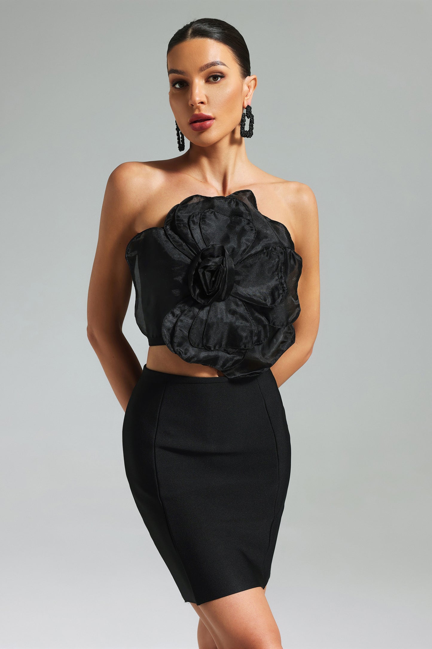 Rosanna Flower Tube Top Black
