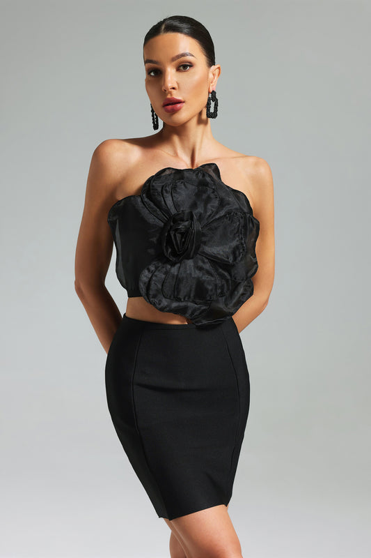 Rosanna Flower Tube Top Black
