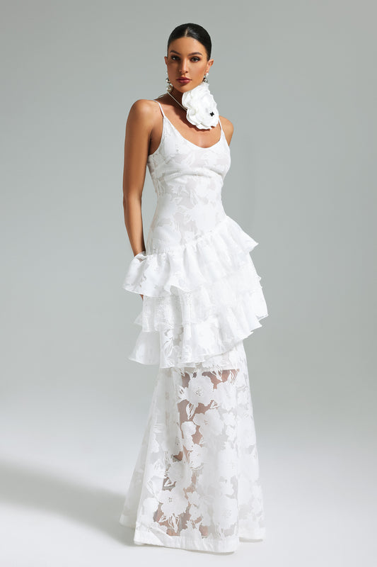 Kuller Flower Lace Ruffled Maxi Dress