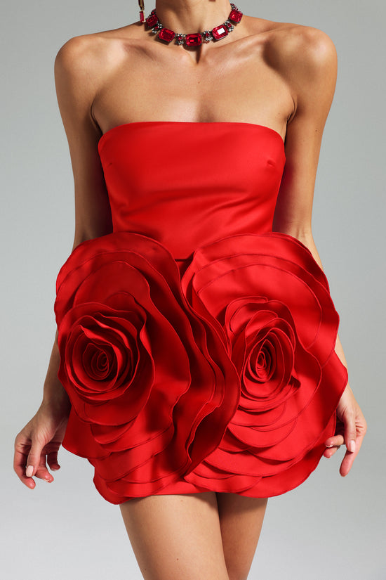 Shaha Flowers Tube Top Mini Dress   Red