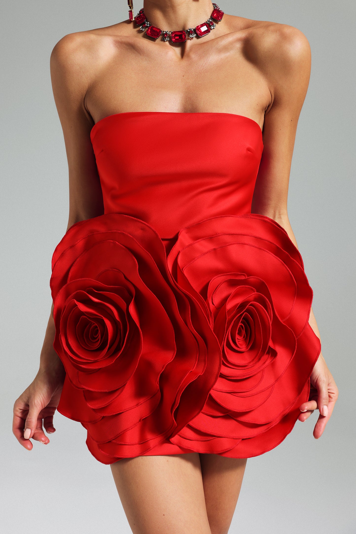 Shaha Flowers Tube Top Mini Dress   Red