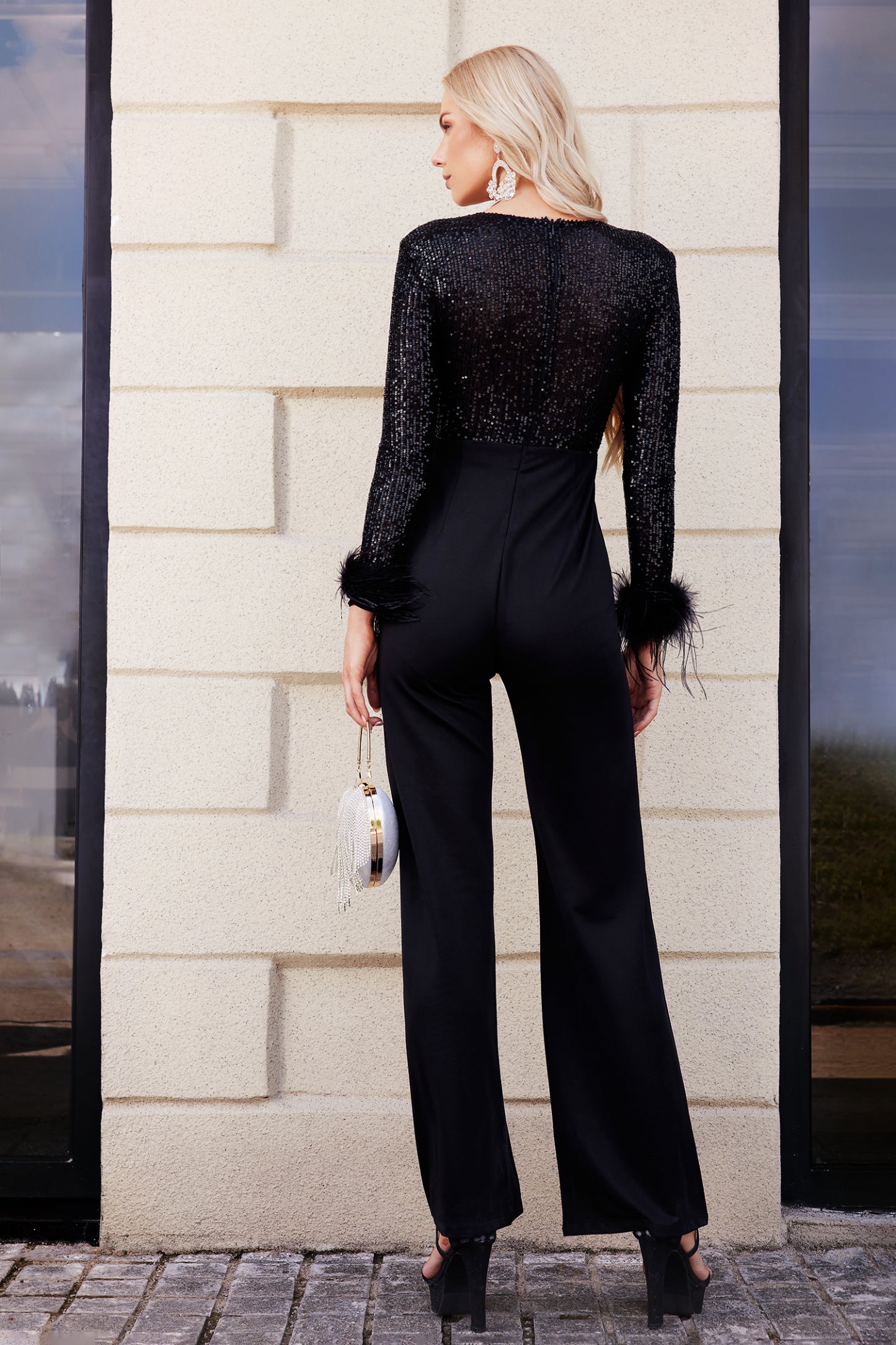 Kivi Feather Sequins Jumpsuit Black