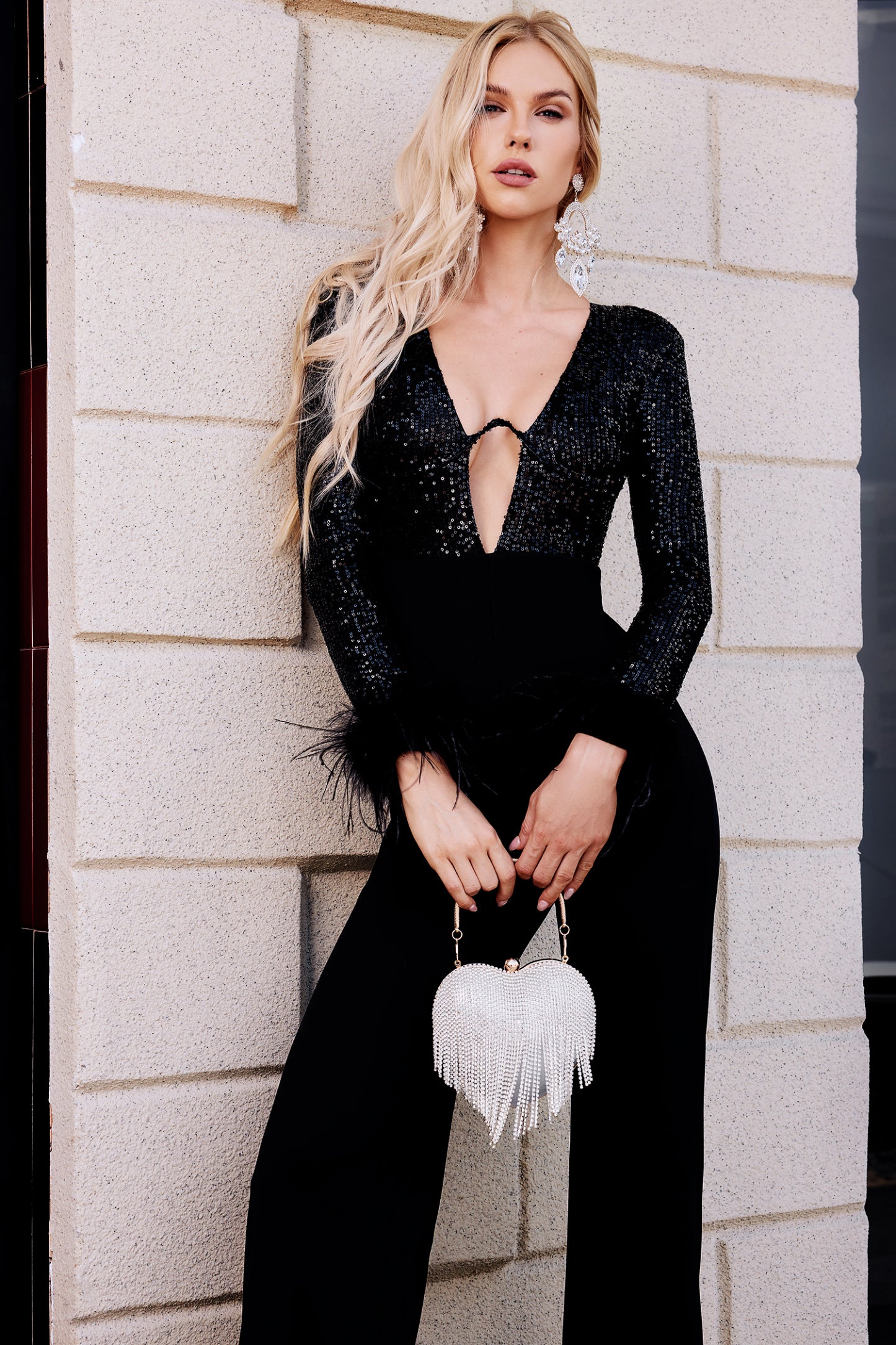 Kivi Feather Sequins Jumpsuit Black
