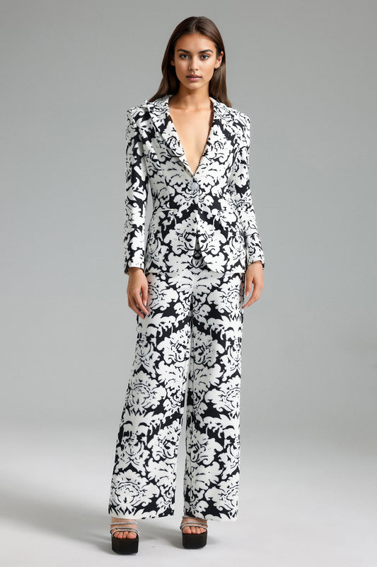 Telka Flower Print Blazer Set Black