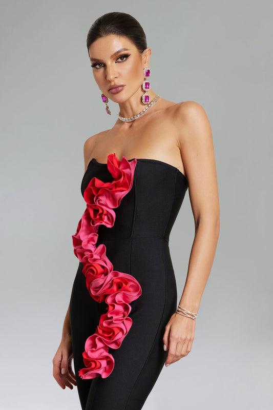 Wynter Flower Strapless Slit Jumpsuit