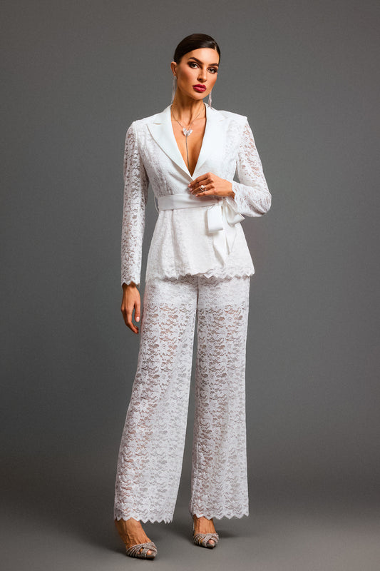 Kezia Deep V Long Sleeves Lace Two Piece Set