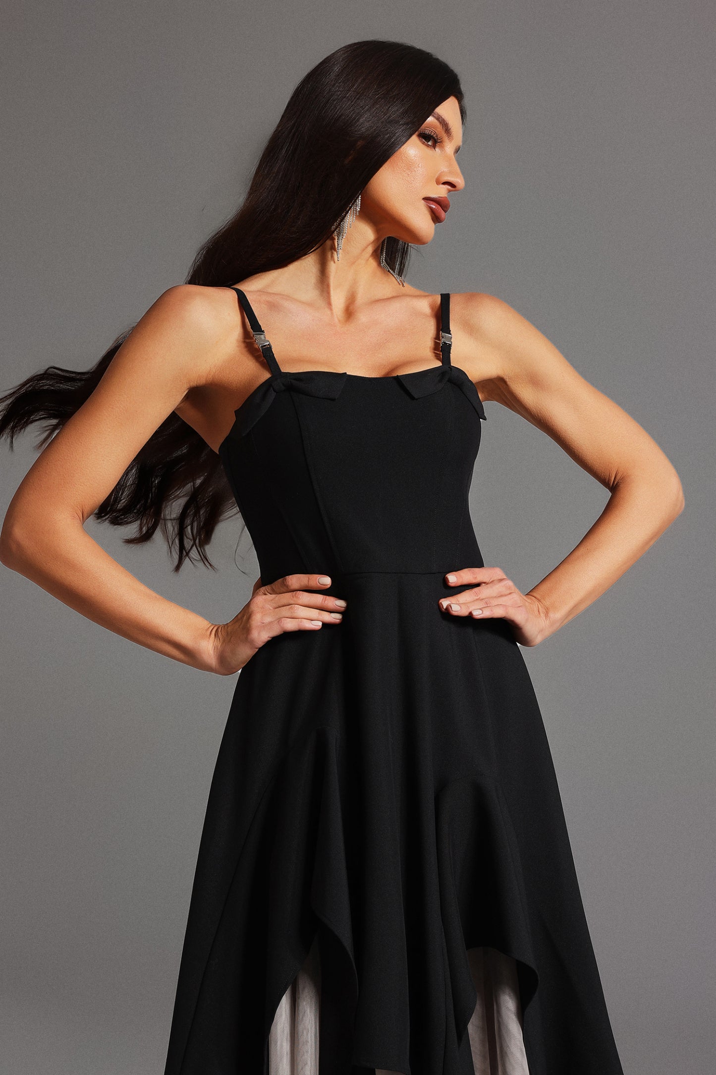 Jolie Sleeveless Bow Flounce Mini Dress