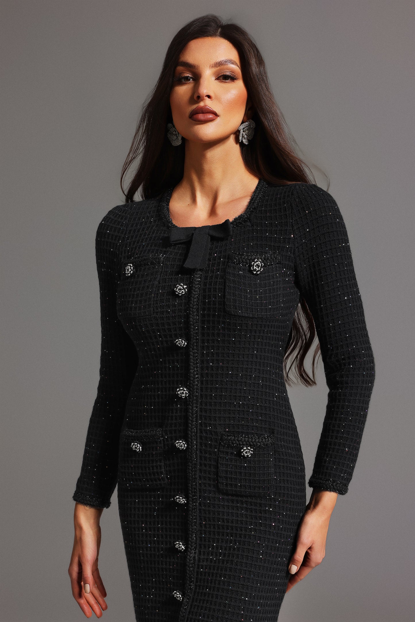 Reyna Long Sleeve Bow Mini Dress
