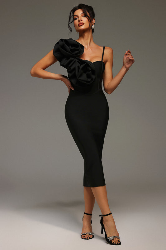 Lzada Halter Flowers Bandage Midi Dress