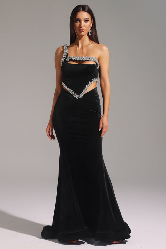 Yedda One Shoulder Diamond Hollow Out Maxi Dress