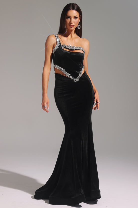 Yedda One Shoulder Diamond Hollow Out Maxi Dress