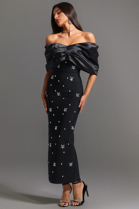 Soloma Off-the-Shoulder Diamond Maxi Dress