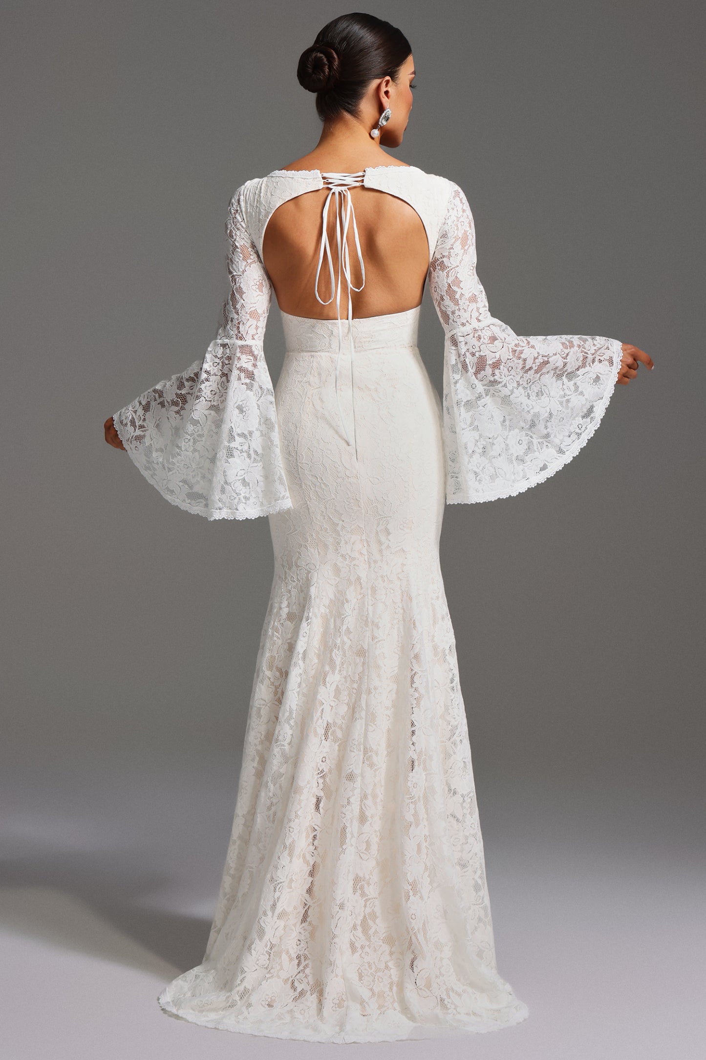 Izara V-Neck Long Sleeve Backless Lace Maxi Dress