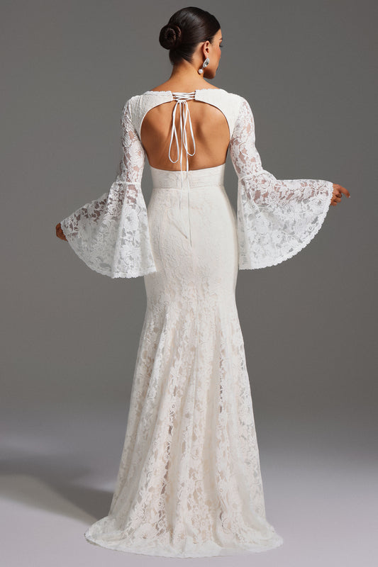 Izara V-Neck Long Sleeve Backless Lace Maxi Dress