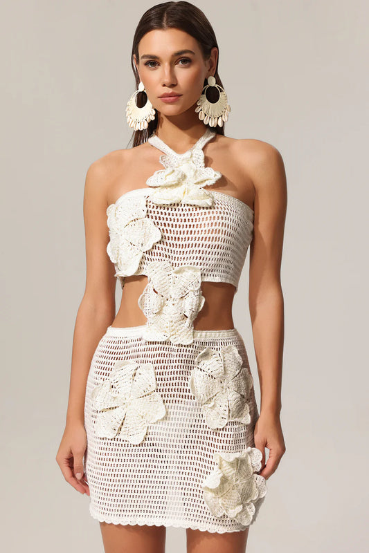 Jane Hollow Out Flowers Sleeveless Mini Dress