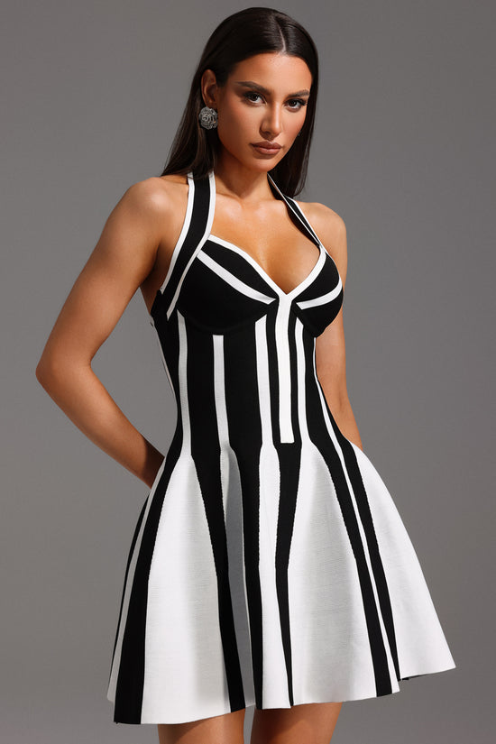 Eudora Halter Sleeveless Streak Bandage Mini Dress