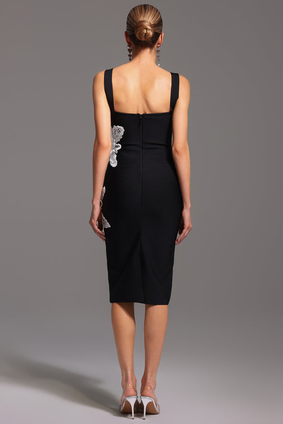 Naira Sleeveless Diamond Flowers Bandage Midi Dress