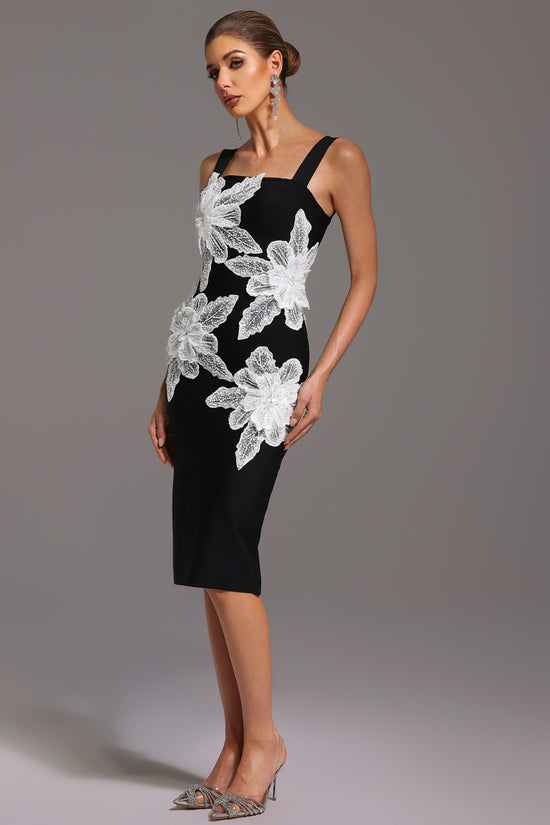 Naira Sleeveless Diamond Flowers Bandage Midi Dress
