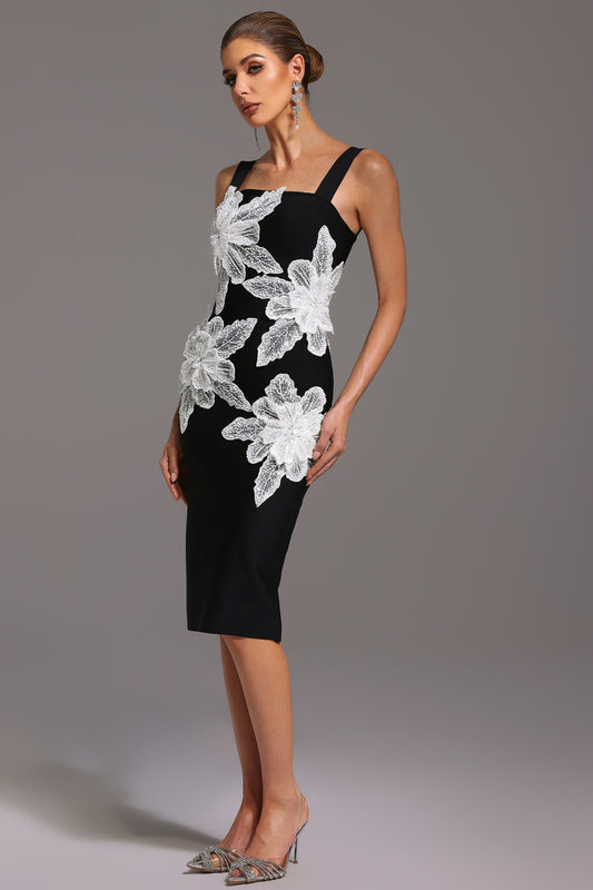 Naira Sleeveless Diamond Flowers Bandage Midi Dress
