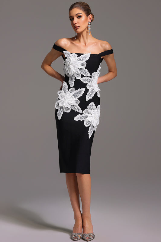 Naira Sleeveless Diamond Flowers Bandage Midi Dress