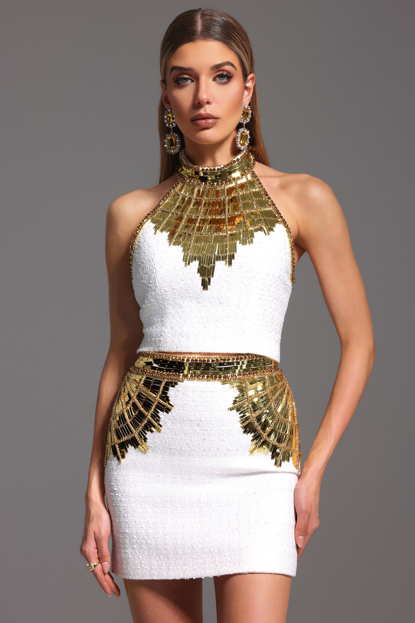 Havani Choker Sleeveless Sequin Mini Two Piece Set