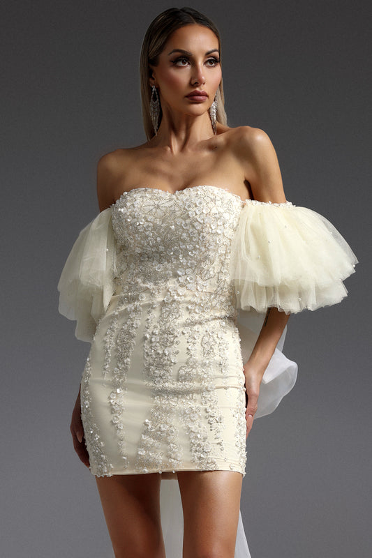 Emma Off the Shoulder Sequin Streaking Mini Dress