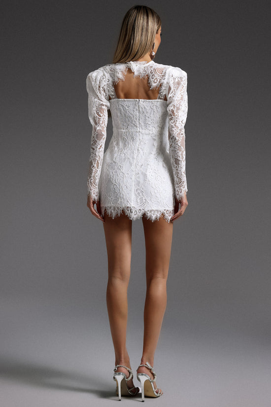 Hooded Puff Sleeve Lace Mini Dress
