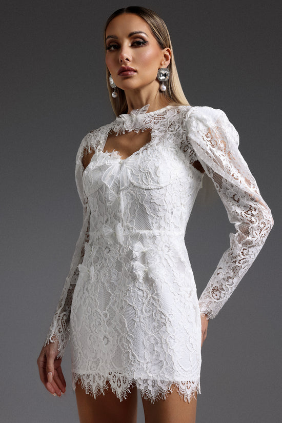 Hooded Puff Sleeve Lace Mini Dress