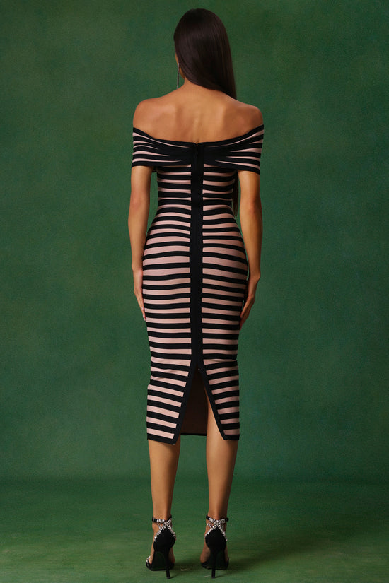 Deborah Off The Shoulder Stripes Bandage Midi Dress