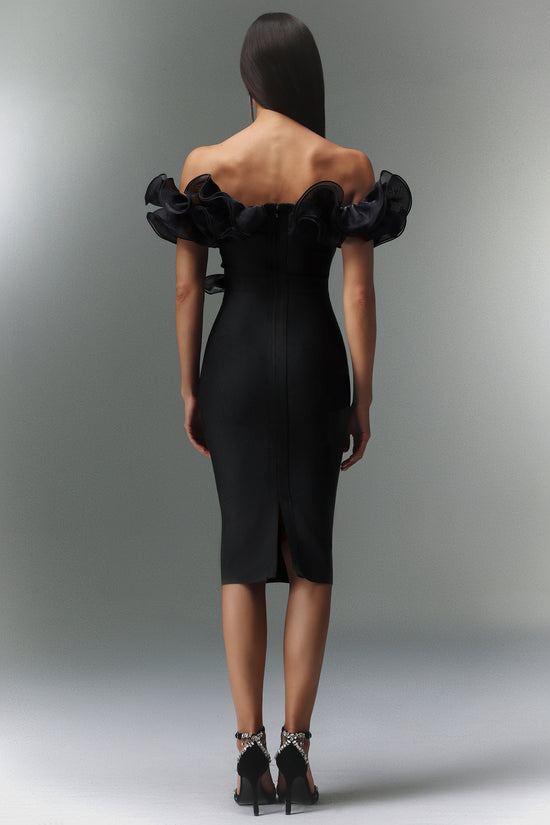 Leanna Off The Shoulder Flounce Bandage Midi Dress