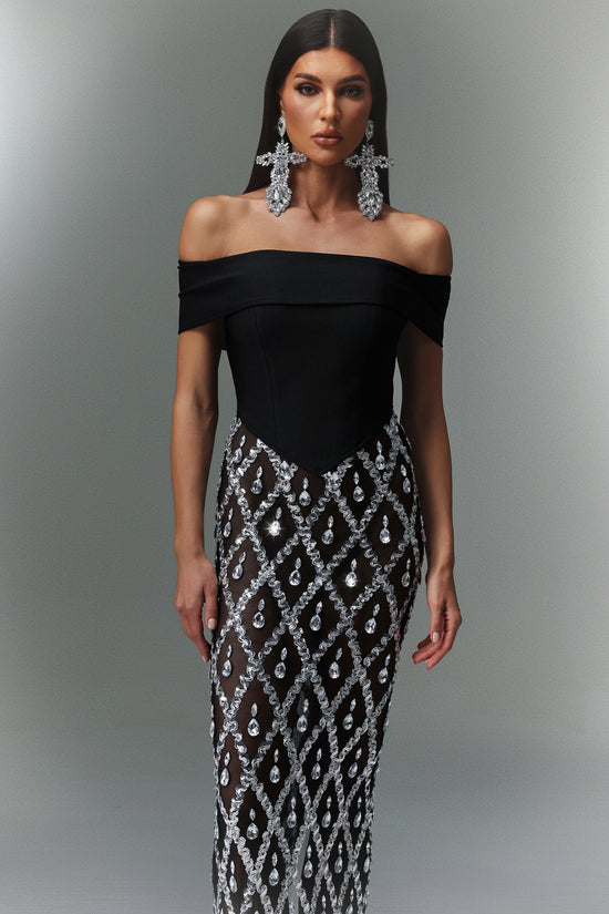 Masaka Off-The-Shoulder Diamond Maxi Dress