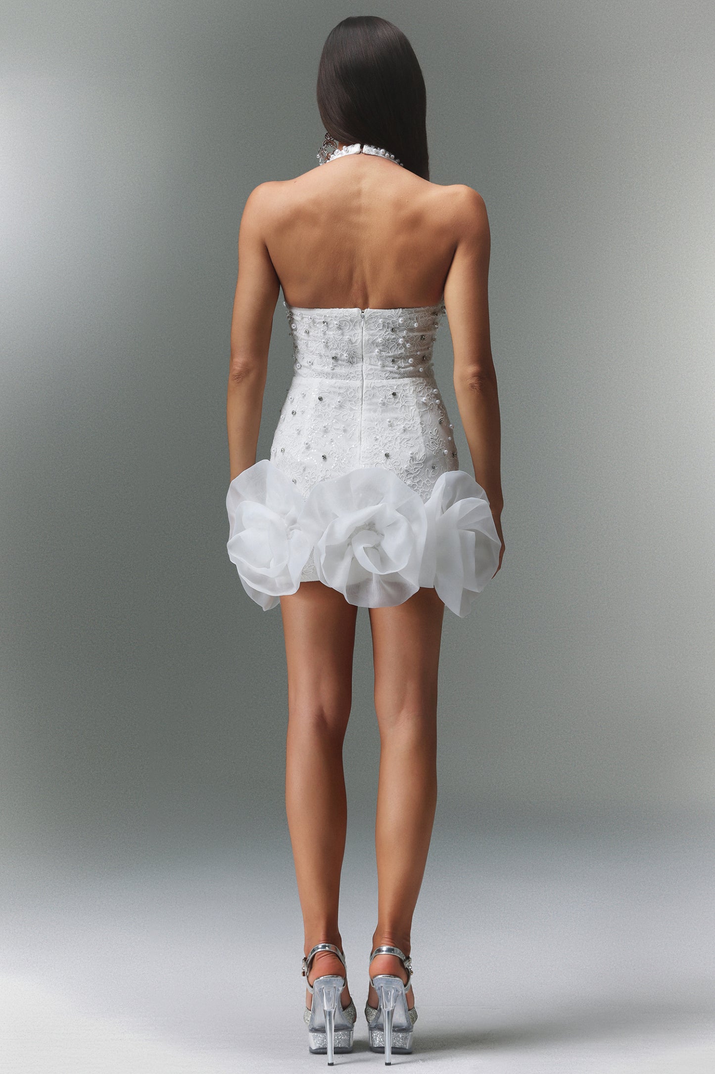 Tove Sleeveless V neck Diamond Flowers Mini Dress