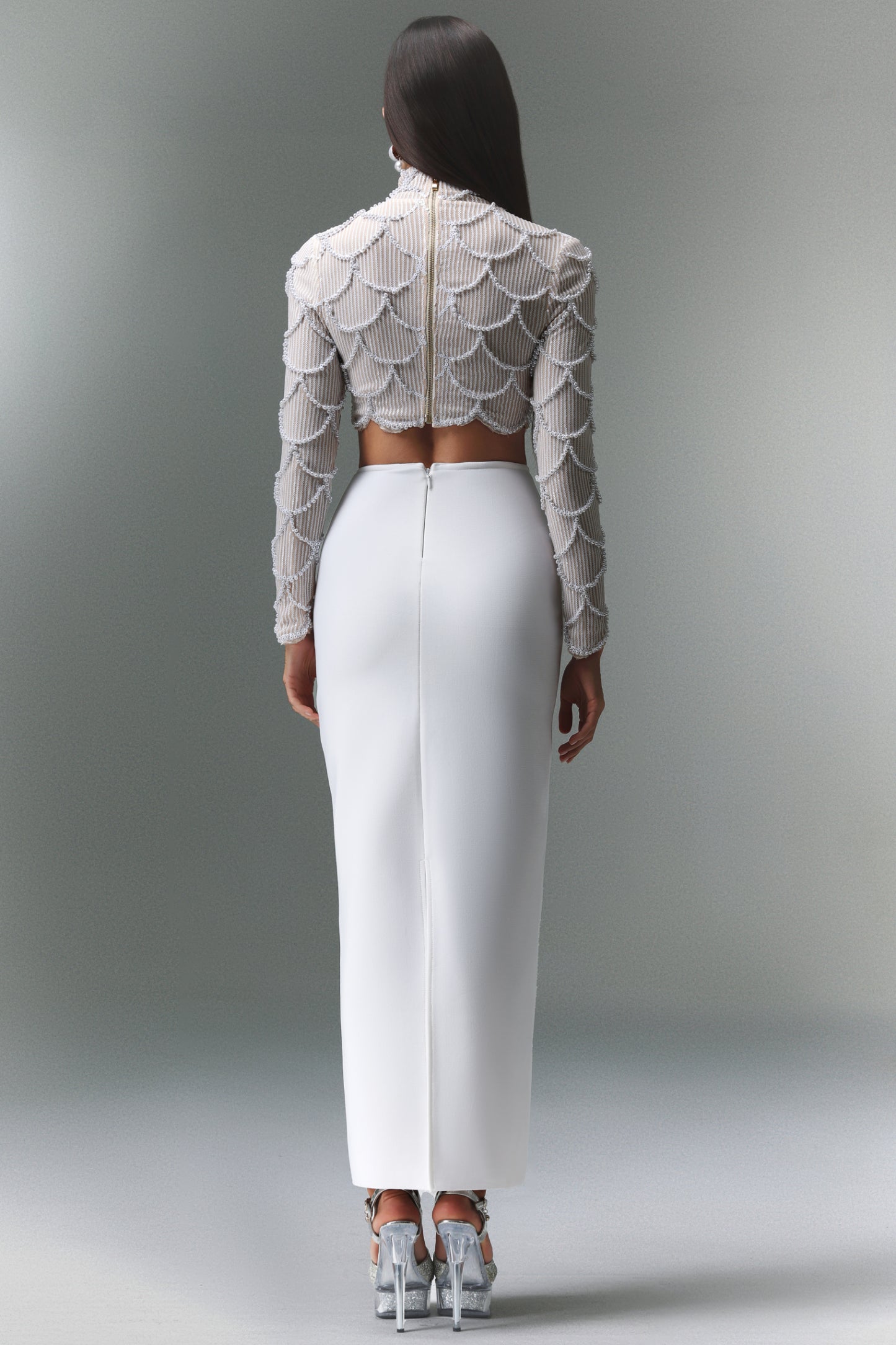 Riane Long Sleeves Pearl Bandage Two Piece Set